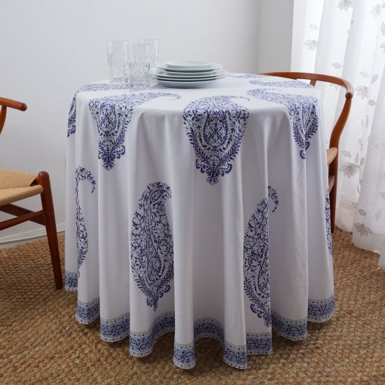 Malabar Large Paisley Round Tablecloth - Deep Blue